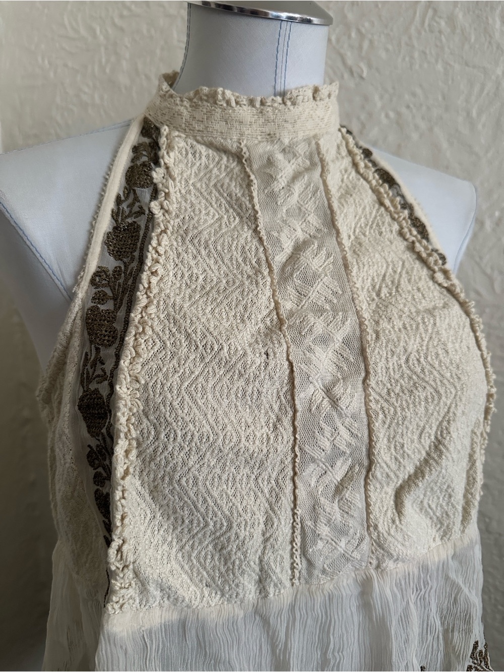 Urban Outfitters Ecote Cream Gauze Metallic Embroidery Crochet Tank Top Lace M - Picture 2 of 10